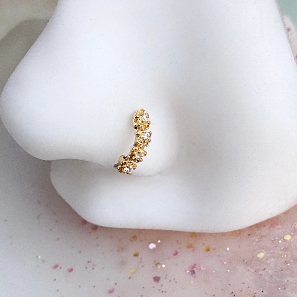 Gold Dainty Crystal Flower Nose / Cartilage Hoop. 20 Gauge.